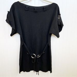 Avalin NWT Black Rabbit Fabric Short Sleeve Belted Boat Neck Tunic Sweater Large
